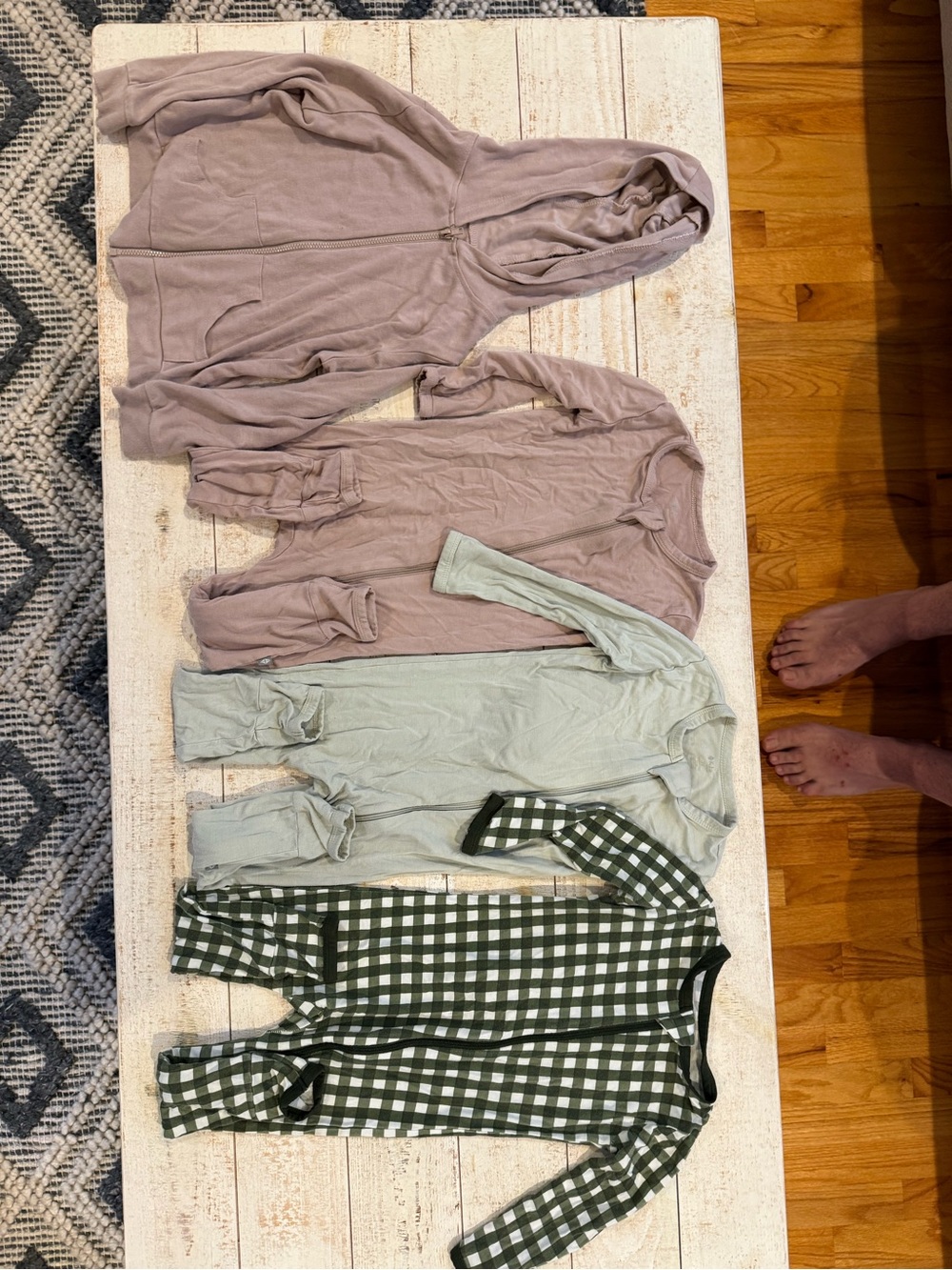 Kyte BABY Neutral Mauve, Sage & Green Gingham Sleepwear Set & hooded sweatshirt